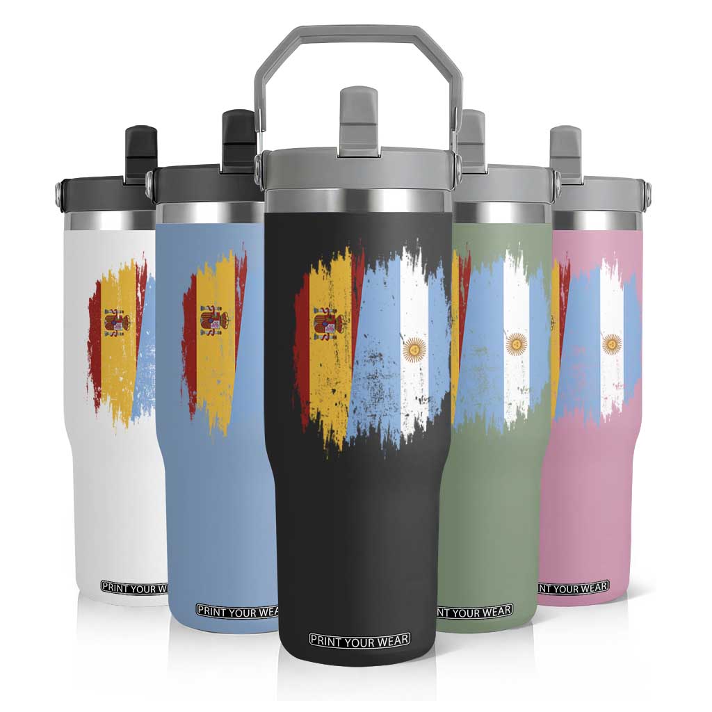 Argentina Spain Dual Heritage Flag Graphic Flip Straw Tumbler Vintage Spanish Argetine Match Day Pride