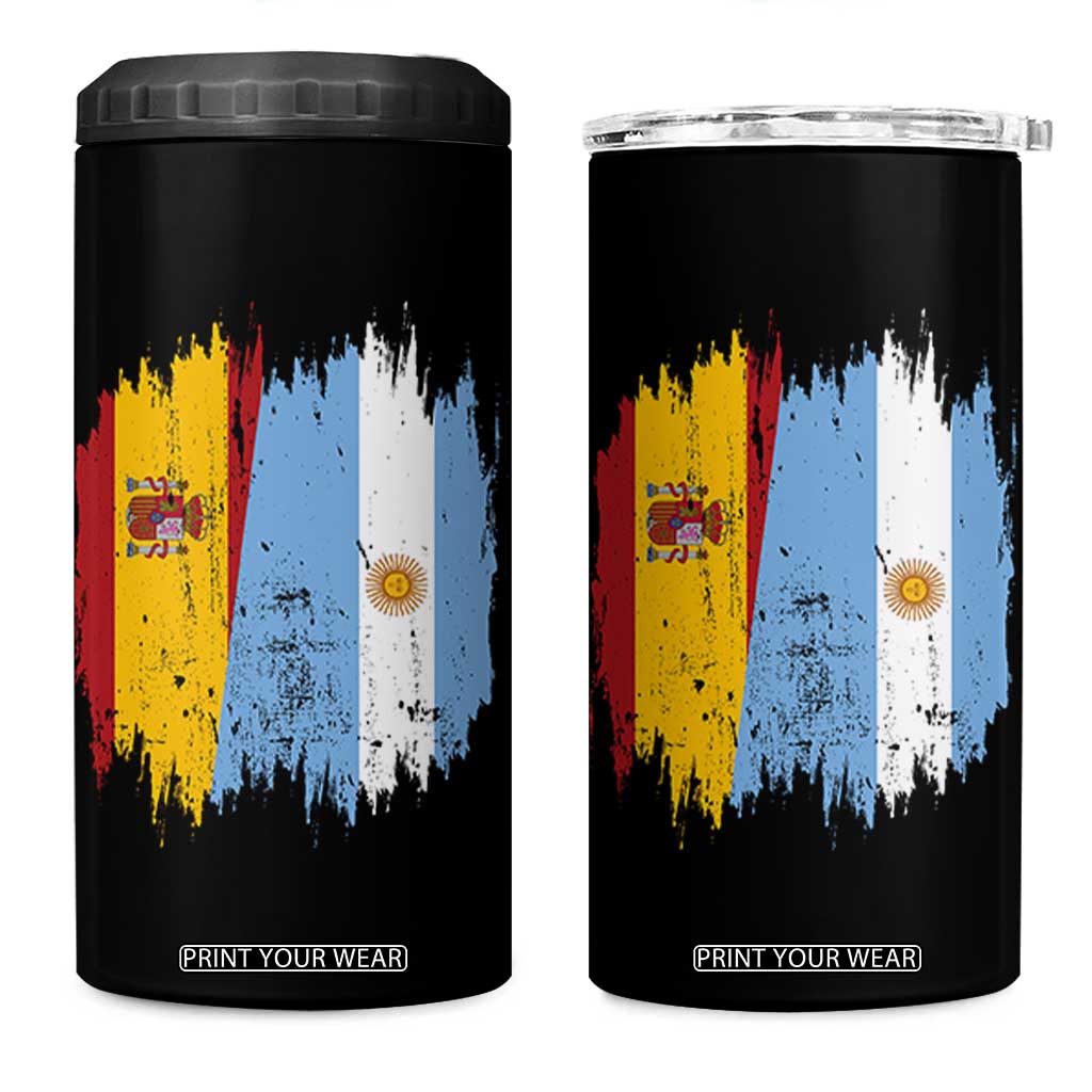 Argentina Spain Dual Heritage Flag Graphic 4 in 1 Can Cooler Tumbler Vintage Spanish Argetine Match Day Pride TS02 One Size: 16 oz Black Print Your Wear