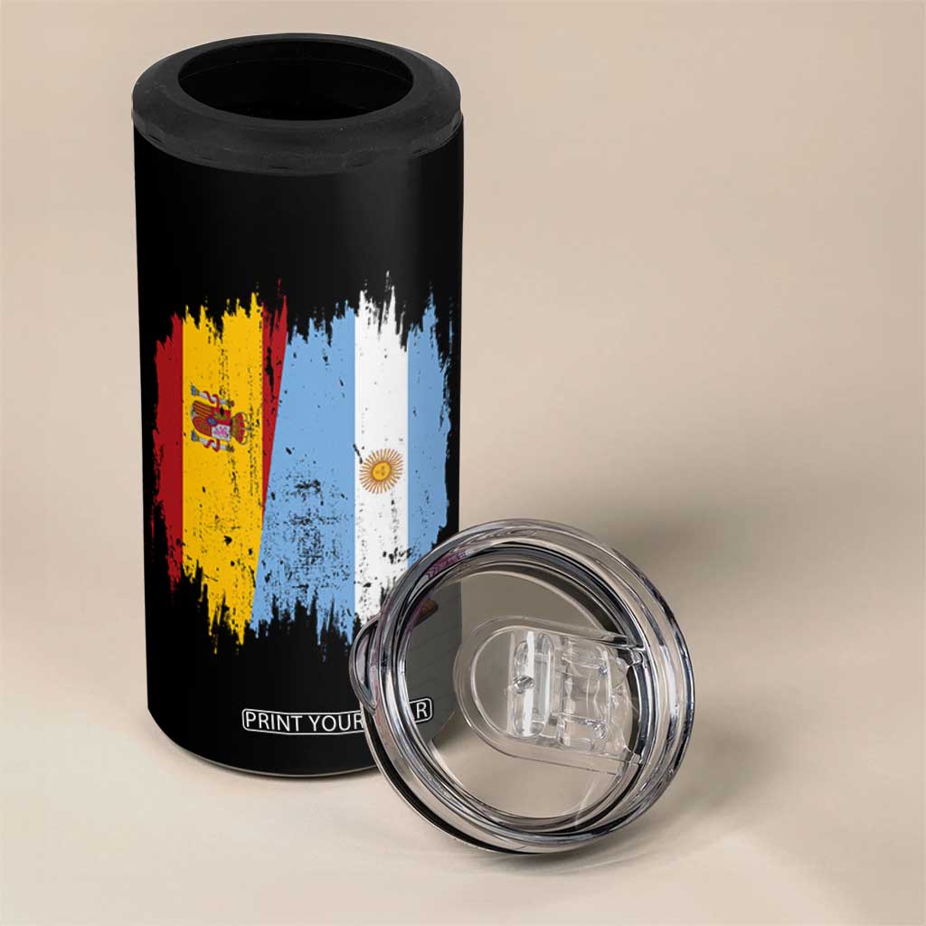 Argentina Spain Dual Heritage Flag Graphic 4 in 1 Can Cooler Tumbler Vintage Spanish Argetine Match Day Pride