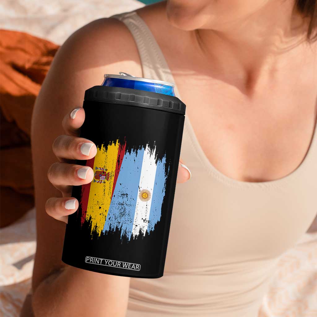 Argentina Spain Dual Heritage Flag Graphic 4 in 1 Can Cooler Tumbler Vintage Spanish Argetine Match Day Pride