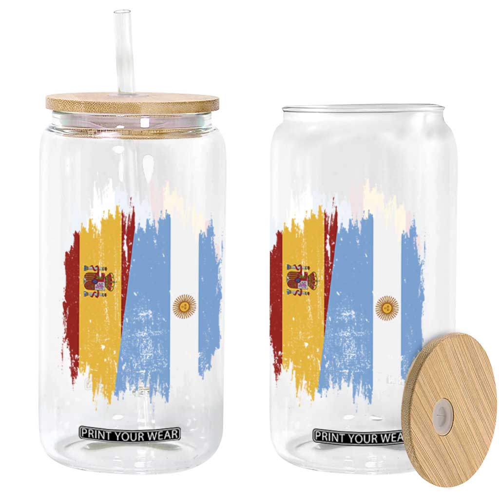 Argentina Spain Dual Heritage Flag Graphic Glass Can Vintage Spanish Argetine Match Day Pride