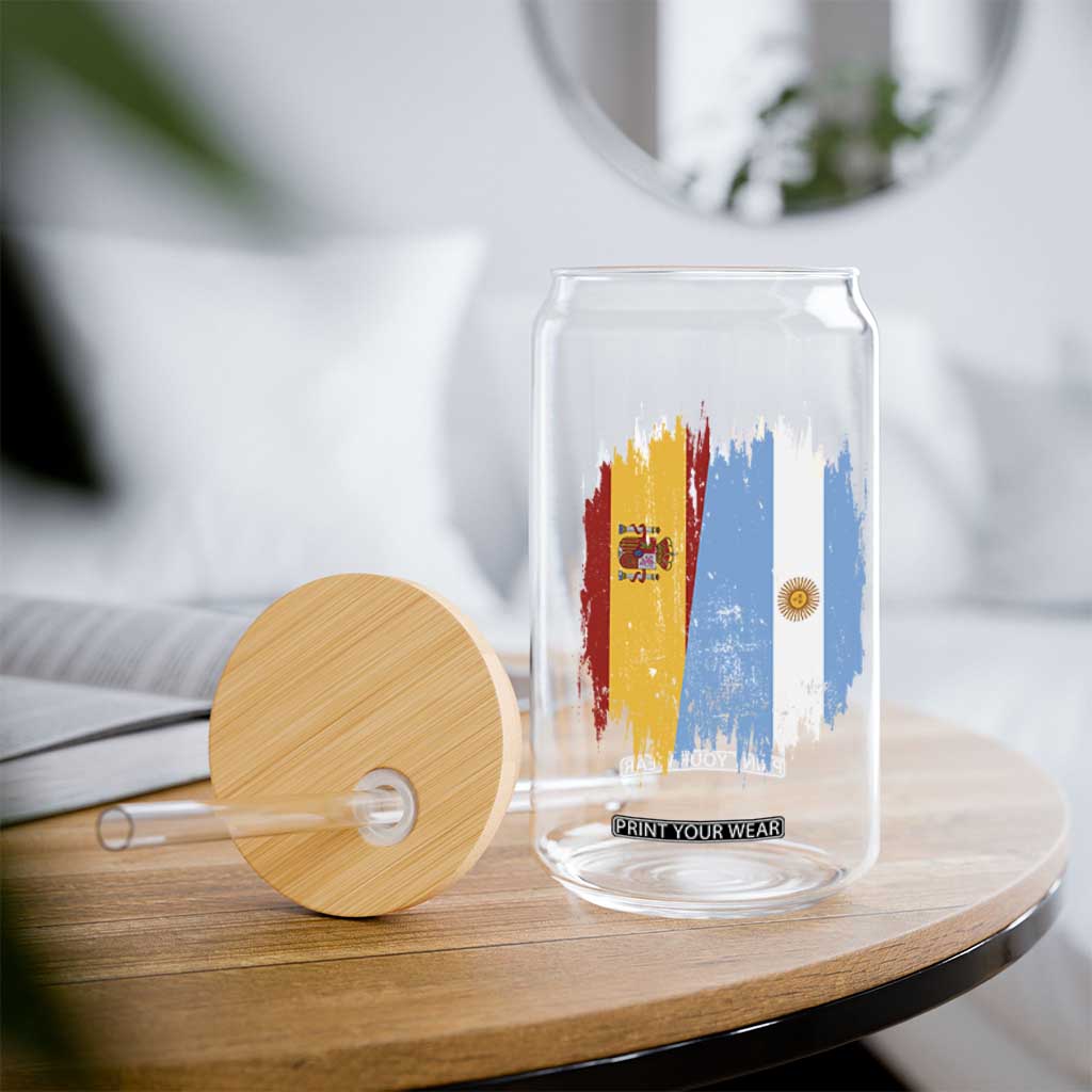 Argentina Spain Dual Heritage Flag Graphic Glass Can Vintage Spanish Argetine Match Day Pride