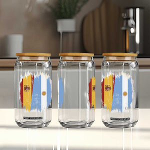 Argentina Spain Dual Heritage Flag Graphic Glass Can Vintage Spanish Argetine Match Day Pride