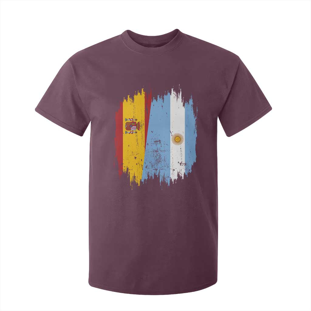 Argentina Spain Dual Heritage Flag Graphic T Shirt For Kid Vintage Spanish Argetine Match Day Pride