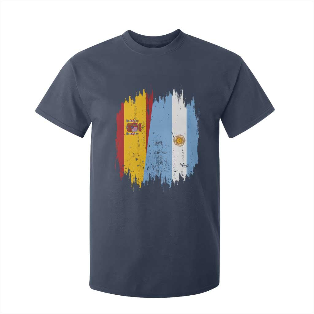 Argentina Spain Dual Heritage Flag Graphic T Shirt For Kid Vintage Spanish Argetine Match Day Pride