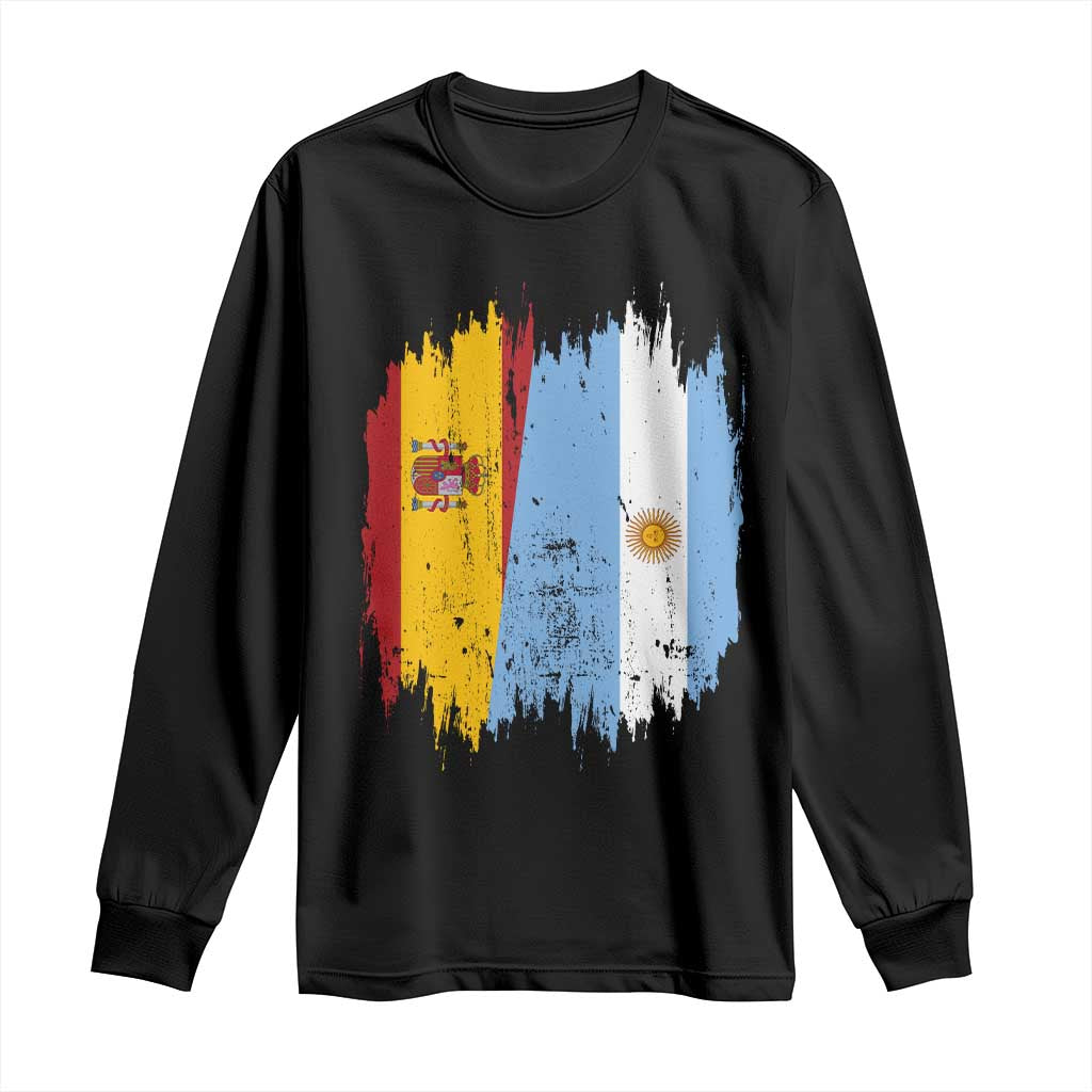 Argentina Spain Dual Heritage Flag Graphic Long Sleeve Shirt Vintage Spanish Argetine Match Day Pride