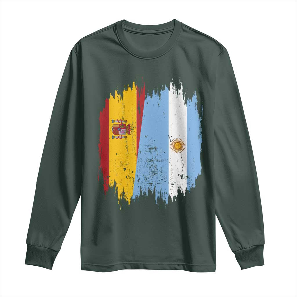 Argentina Spain Dual Heritage Flag Graphic Long Sleeve Shirt Vintage Spanish Argetine Match Day Pride