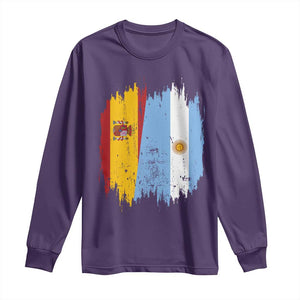 Argentina Spain Dual Heritage Flag Graphic Long Sleeve Shirt Vintage Spanish Argetine Match Day Pride