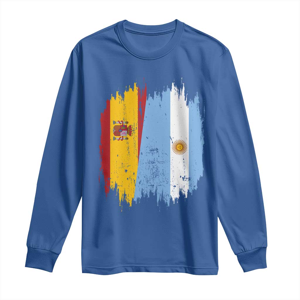Argentina Spain Dual Heritage Flag Graphic Long Sleeve Shirt Vintage Spanish Argetine Match Day Pride