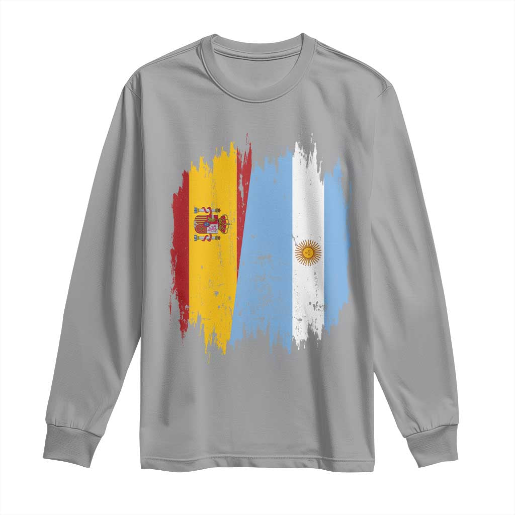 Argentina Spain Dual Heritage Flag Graphic Long Sleeve Shirt Vintage Spanish Argetine Match Day Pride