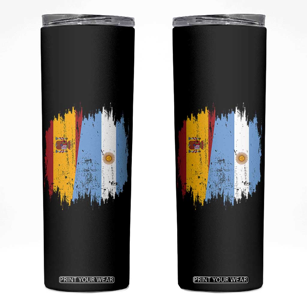 Argentina Spain Dual Heritage Flag Graphic Skinny Tumbler Vintage Spanish Argetine Match Day Pride
