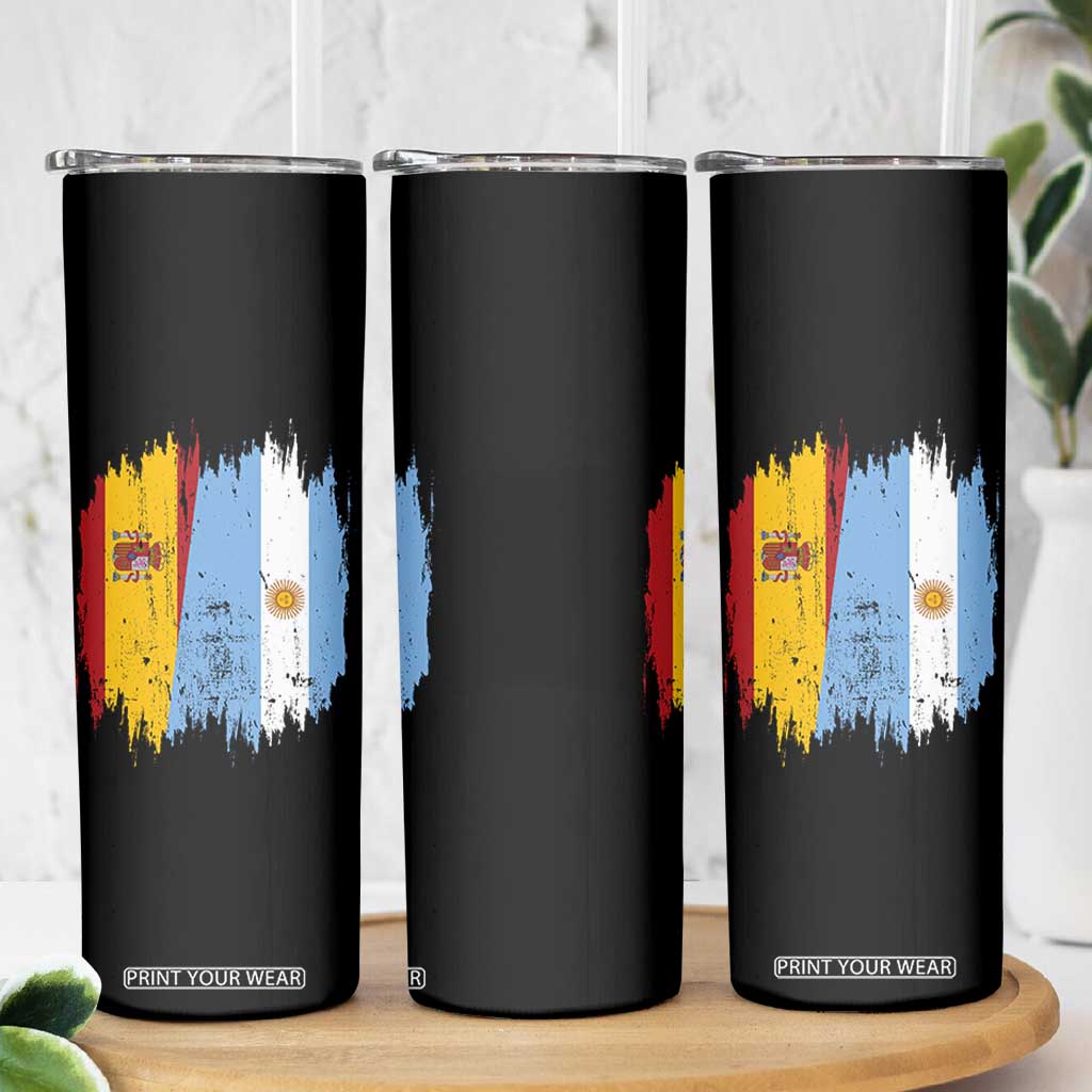 Argentina Spain Dual Heritage Flag Graphic Skinny Tumbler Vintage Spanish Argetine Match Day Pride