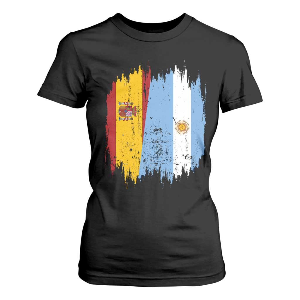 Argentina Spain Dual Heritage Flag Graphic T Shirt For Women Vintage Spanish Argetine Match Day Pride