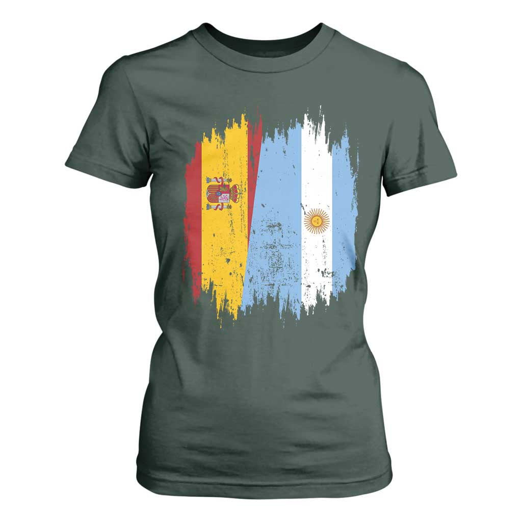 Argentina Spain Dual Heritage Flag Graphic T Shirt For Women Vintage Spanish Argetine Match Day Pride