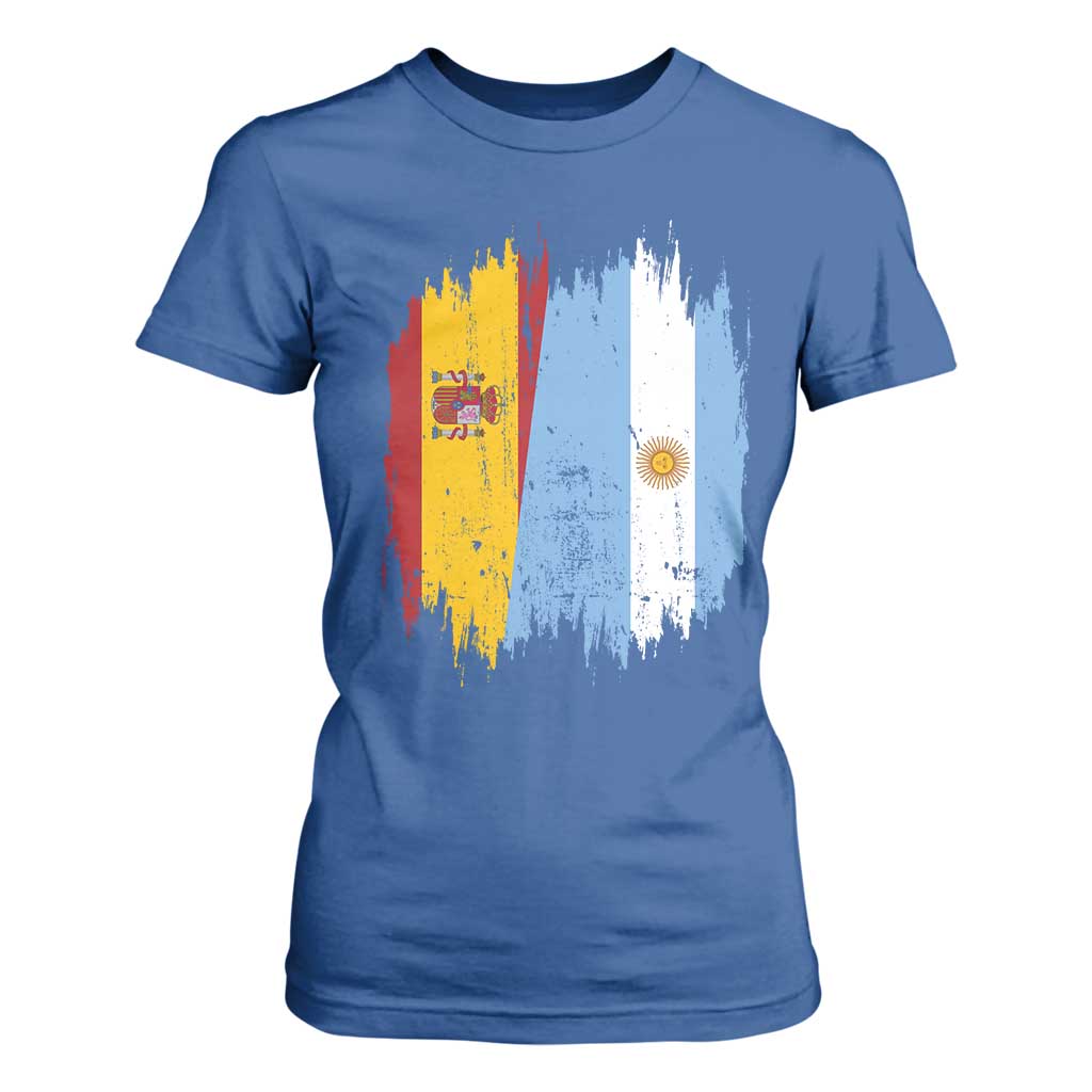 Argentina Spain Dual Heritage Flag Graphic T Shirt For Women Vintage Spanish Argetine Match Day Pride