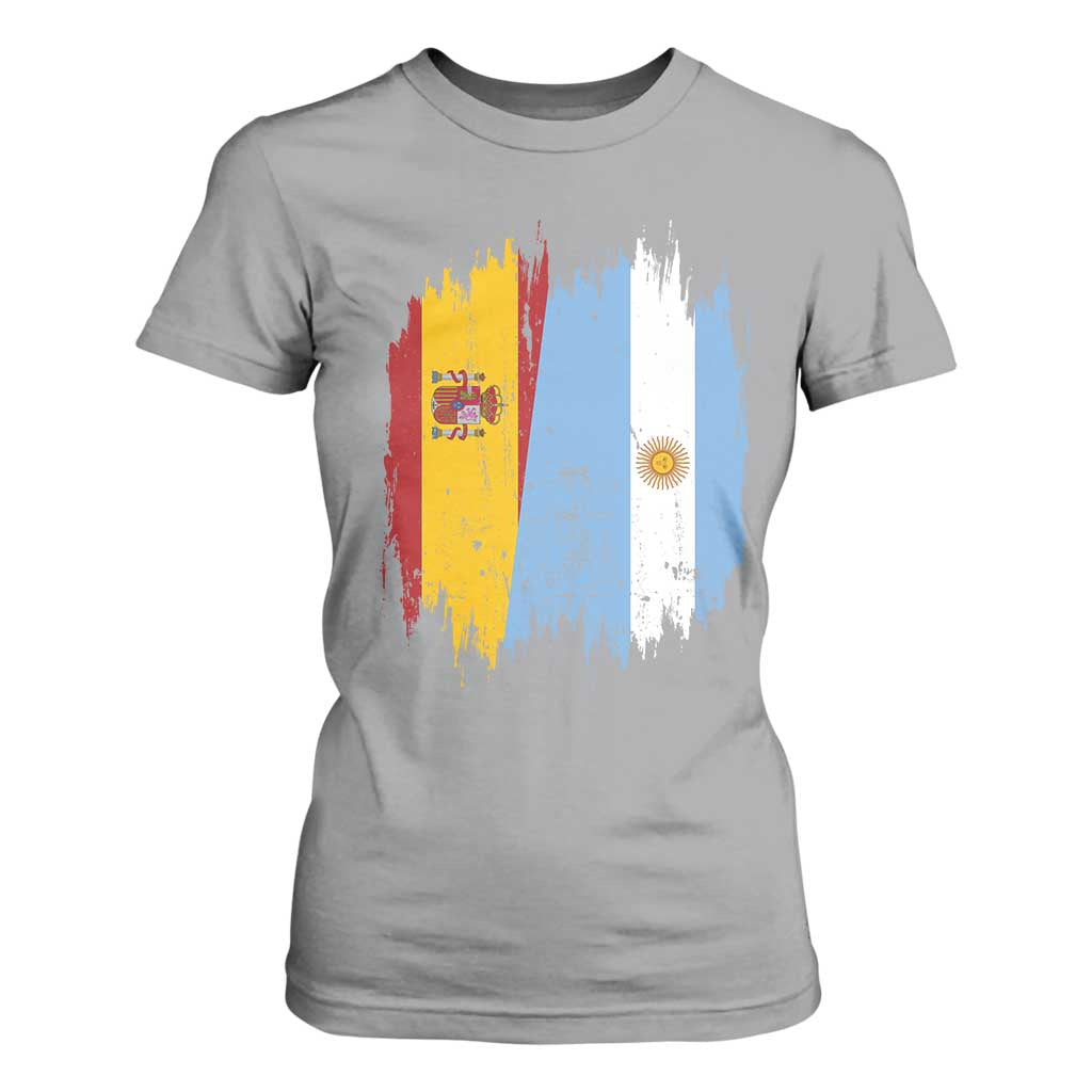 Argentina Spain Dual Heritage Flag Graphic T Shirt For Women Vintage Spanish Argetine Match Day Pride