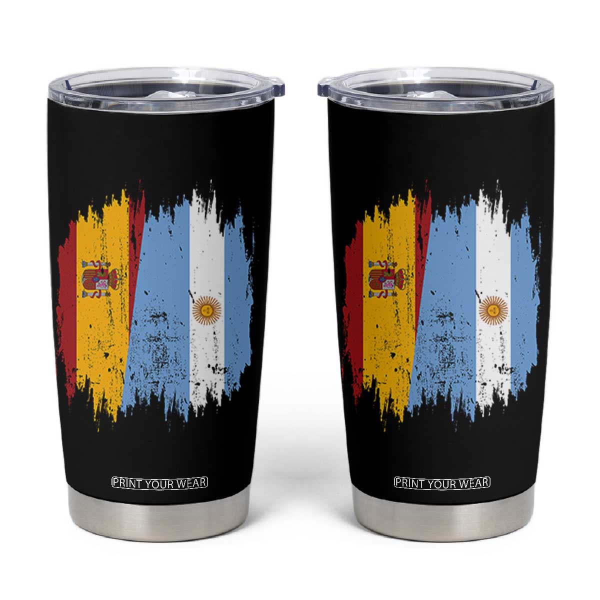 Argentina Spain Dual Heritage Flag Graphic Tumbler Cup Vintage Spanish Argetine Match Day Pride TS02 Black Print Your Wear