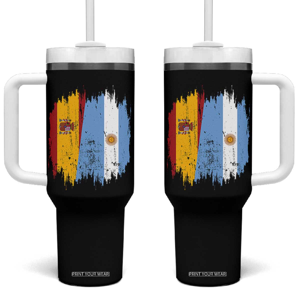 Argentina Spain Dual Heritage Flag Graphic Tumbler With Handle Vintage Spanish Argetine Match Day Pride