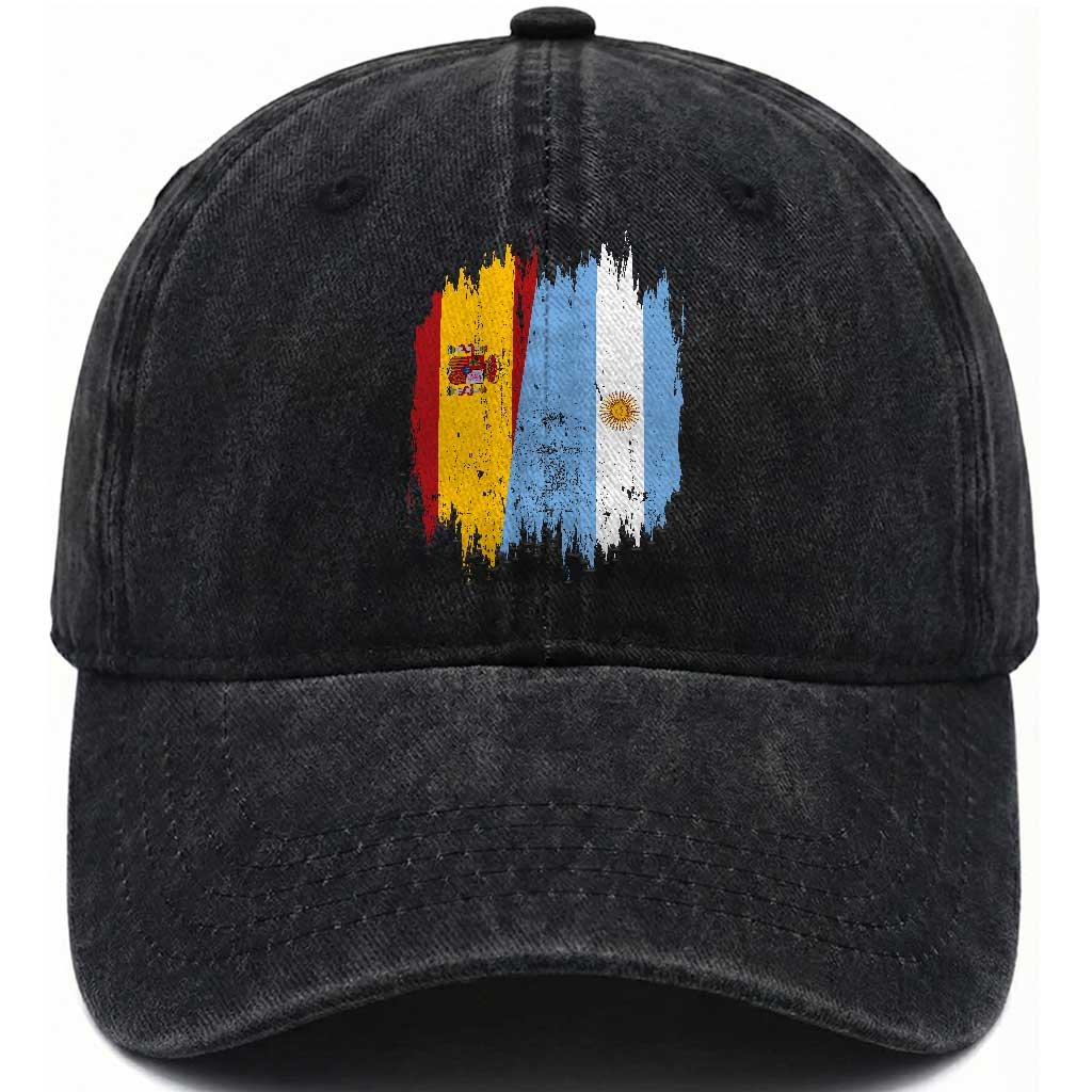 Argentina Spain Dual Heritage Flag Graphic Washed Cotton Baseball Cap Vintage Spanish Argetine Match Day Pride TS02 Print Your Wear