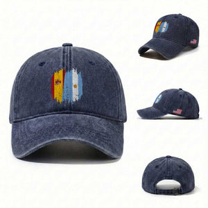 Argentina Spain Dual Heritage Flag Graphic Washed Cotton Baseball Cap Vintage Spanish Argetine Match Day Pride