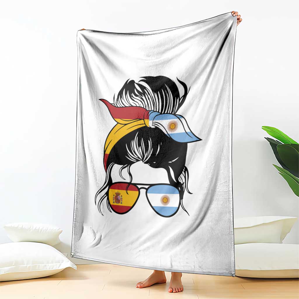 Argentina Spain Flag Messy Bun Girl Graphic Throw Blanket Cool Latina Argentine Spanish Pride Match Day