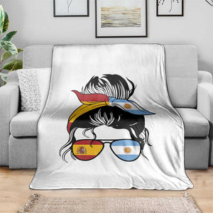 Argentina Spain Flag Messy Bun Girl Graphic Throw Blanket Cool Latina Argentine Spanish Pride Match Day