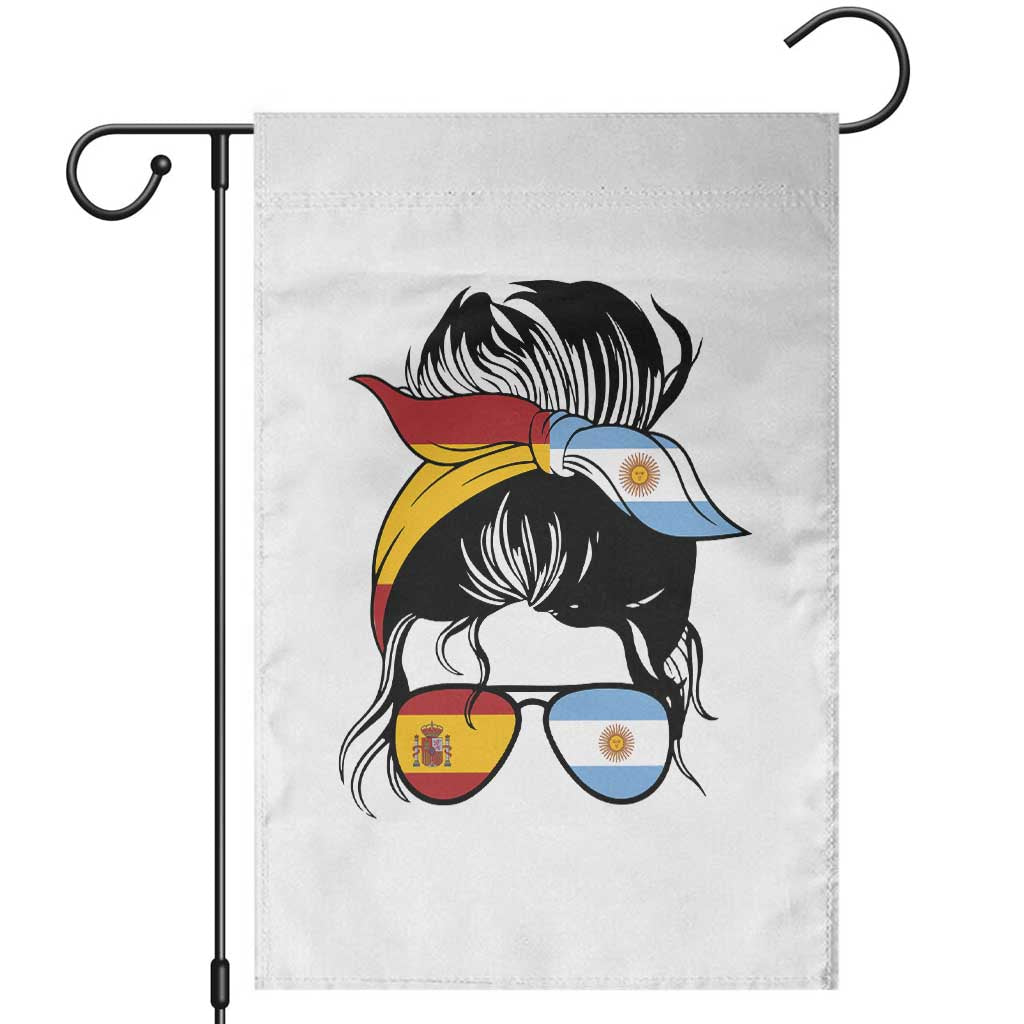 Argentina Spain Flag Messy Bun Girl Graphic Garden Flag Cool Latina Argentine Spanish Pride Match Day TS02 White Print Your Wear