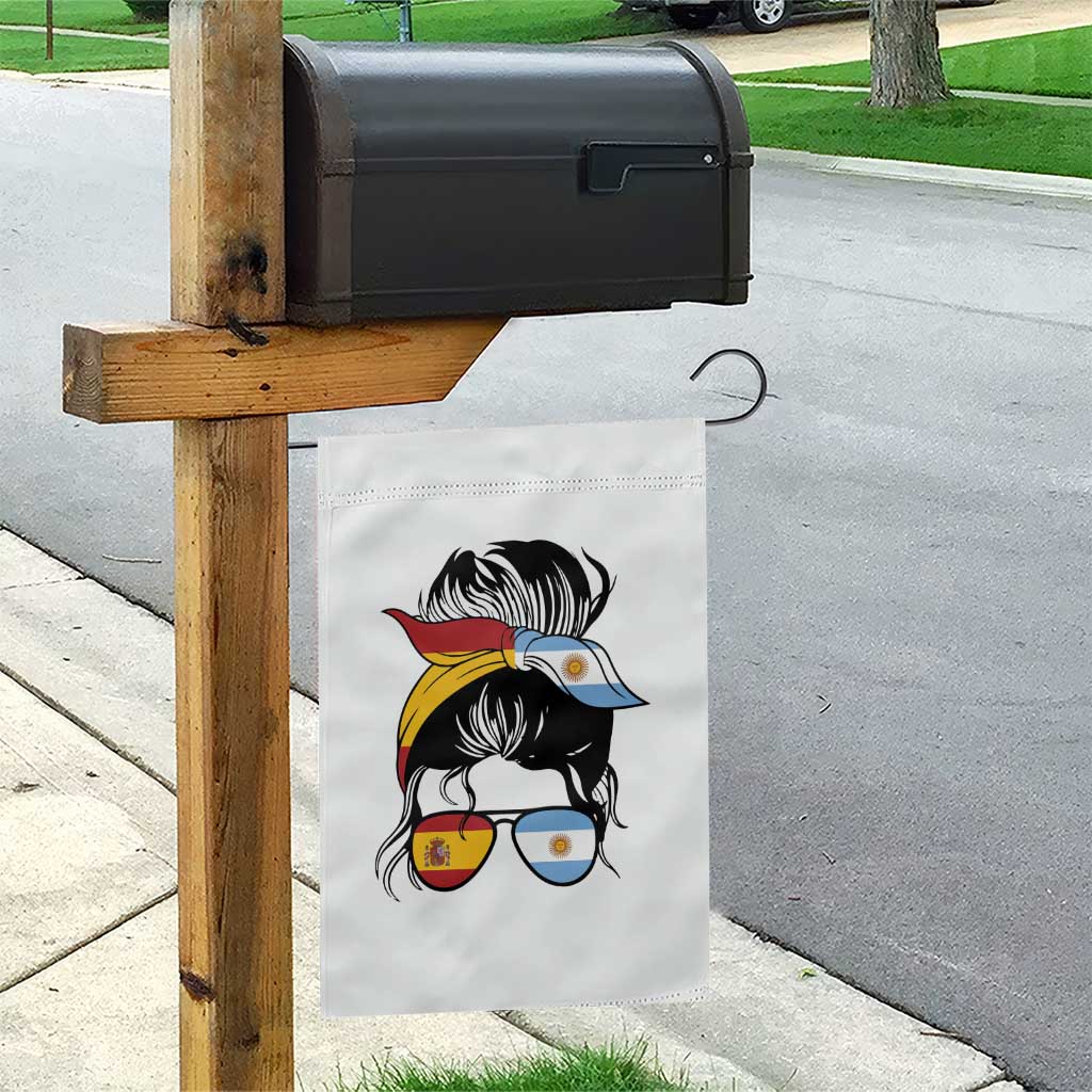 Argentina Spain Flag Messy Bun Girl Graphic Garden Flag Cool Latina Argentine Spanish Pride Match Day