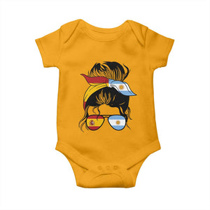 Argentina Spain Flag Messy Bun Girl Graphic Baby Onesie Cool Latina Argentine Spanish Pride Match Day