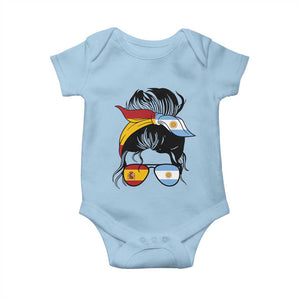 Argentina Spain Flag Messy Bun Girl Graphic Baby Onesie Cool Latina Argentine Spanish Pride Match Day