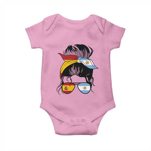 Argentina Spain Flag Messy Bun Girl Graphic Baby Onesie Cool Latina Argentine Spanish Pride Match Day