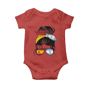 Argentina Spain Flag Messy Bun Girl Graphic Baby Onesie Cool Latina Argentine Spanish Pride Match Day