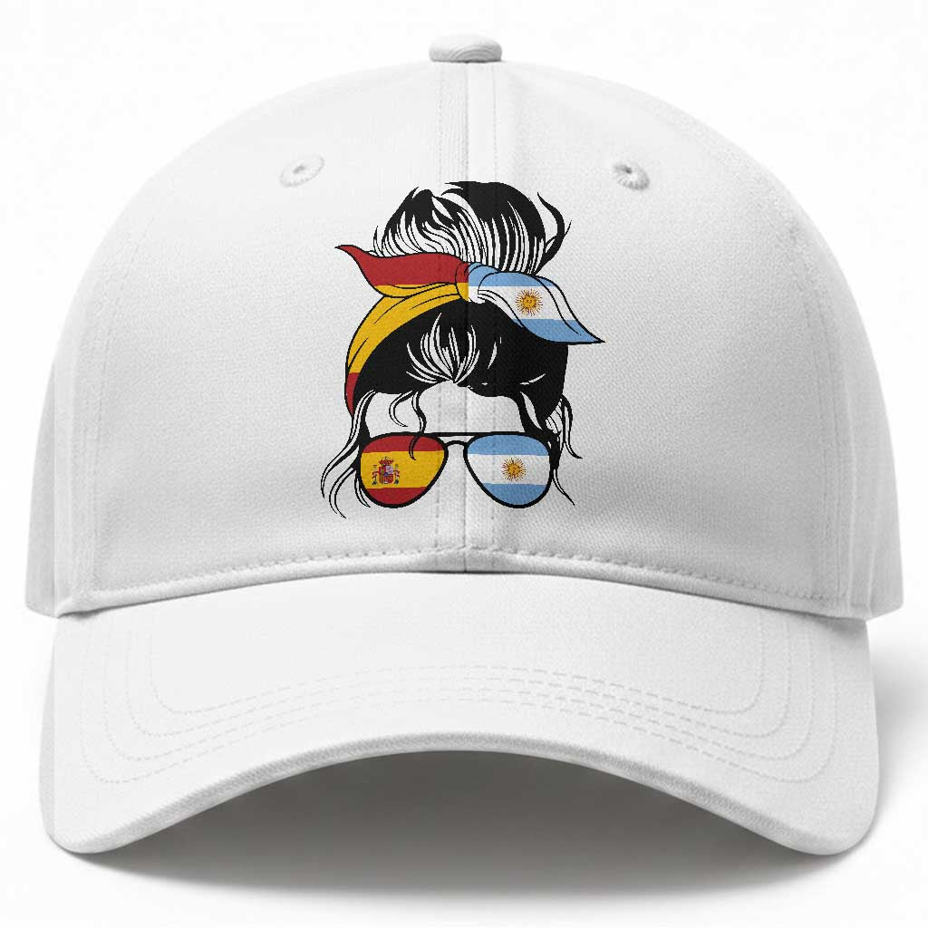 Argentina Spain Flag Messy Bun Girl Graphic Baseball Cap Cool Latina Argentine Spanish Pride Match Day TS02 Print Your Wear