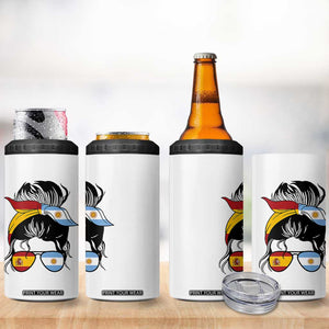 Argentina Spain Flag Messy Bun Girl Graphic 4 in 1 Can Cooler Tumbler Cool Latina Argentine Spanish Pride Match Day
