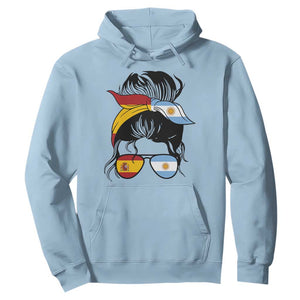 Argentina Spain Flag Messy Bun Girl Graphic Hoodie Cool Latina Argentine Spanish Pride Match Day