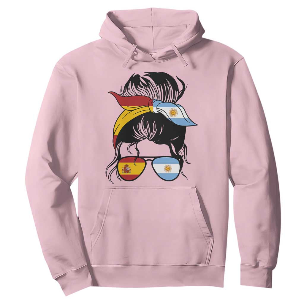 Argentina Spain Flag Messy Bun Girl Graphic Hoodie Cool Latina Argentine Spanish Pride Match Day