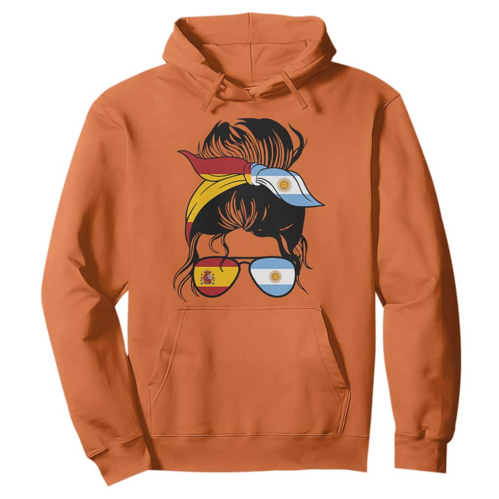 Argentina Spain Flag Messy Bun Girl Graphic Hoodie Cool Latina Argentine Spanish Pride Match Day