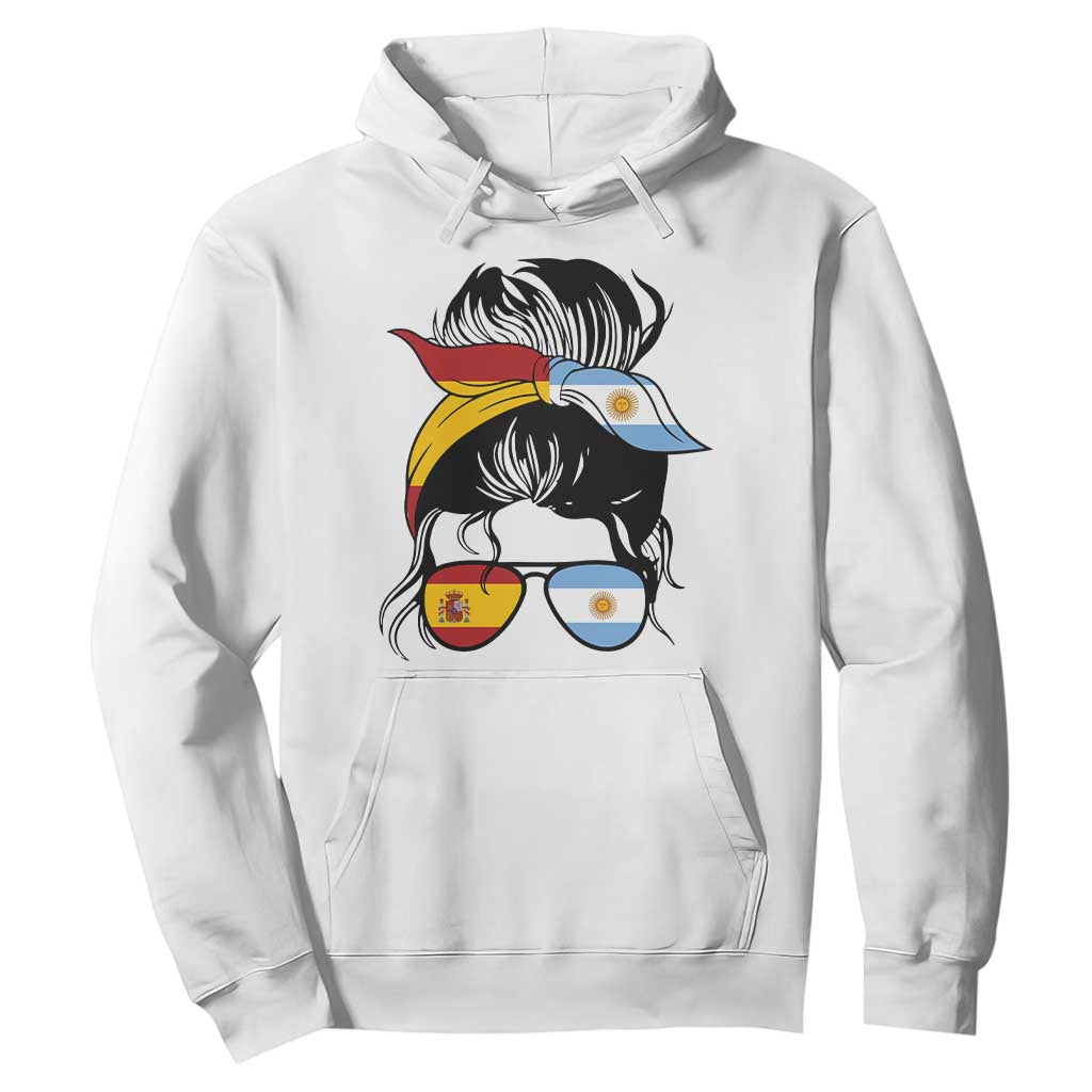 Argentina Spain Flag Messy Bun Girl Graphic Hoodie Cool Latina Argentine Spanish Pride Match Day