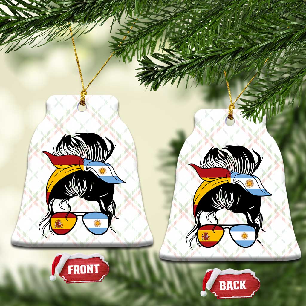 Argentina Spain Flag Messy Bun Girl Graphic Ceramic Ornament Cool Latina Argentine Spanish Pride Match Day