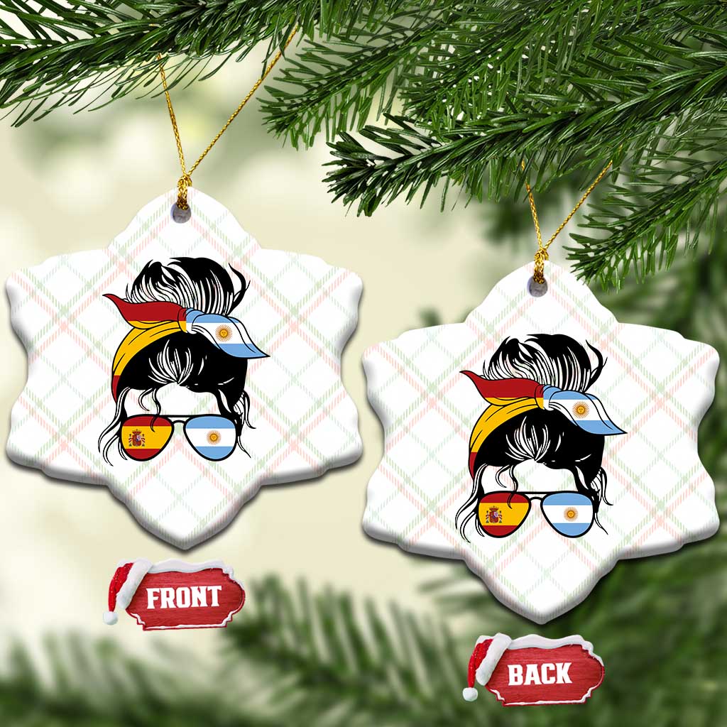 Argentina Spain Flag Messy Bun Girl Graphic Ceramic Ornament Cool Latina Argentine Spanish Pride Match Day