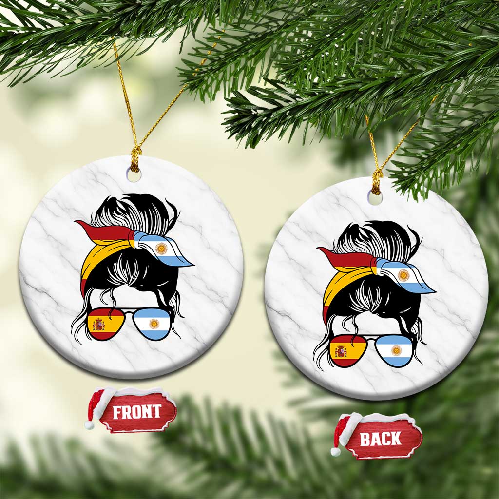 Argentina Spain Flag Messy Bun Girl Graphic Ceramic Ornament Cool Latina Argentine Spanish Pride Match Day