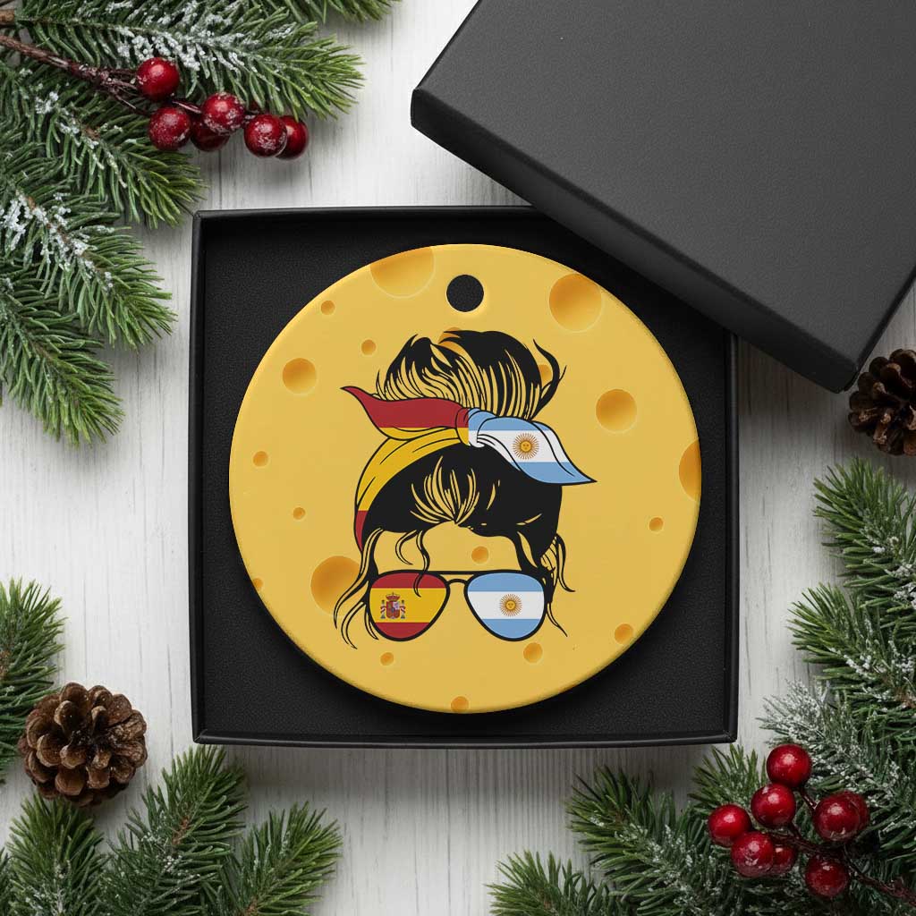 Argentina Spain Flag Messy Bun Girl Graphic Ceramic Ornament Cool Latina Argentine Spanish Pride Match Day