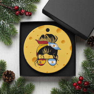 Argentina Spain Flag Messy Bun Girl Graphic Ceramic Ornament Cool Latina Argentine Spanish Pride Match Day