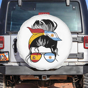 Argentina Spain Flag Messy Bun Girl Graphic Spare Tire Cover Cool Latina Argentine Spanish Pride Match Day