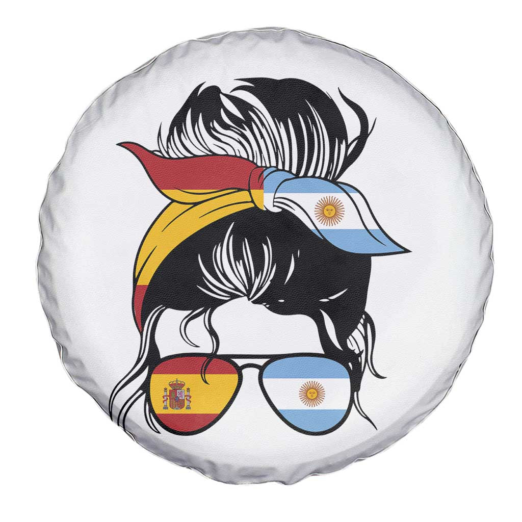 Argentina Spain Flag Messy Bun Girl Graphic Spare Tire Cover Cool Latina Argentine Spanish Pride Match Day