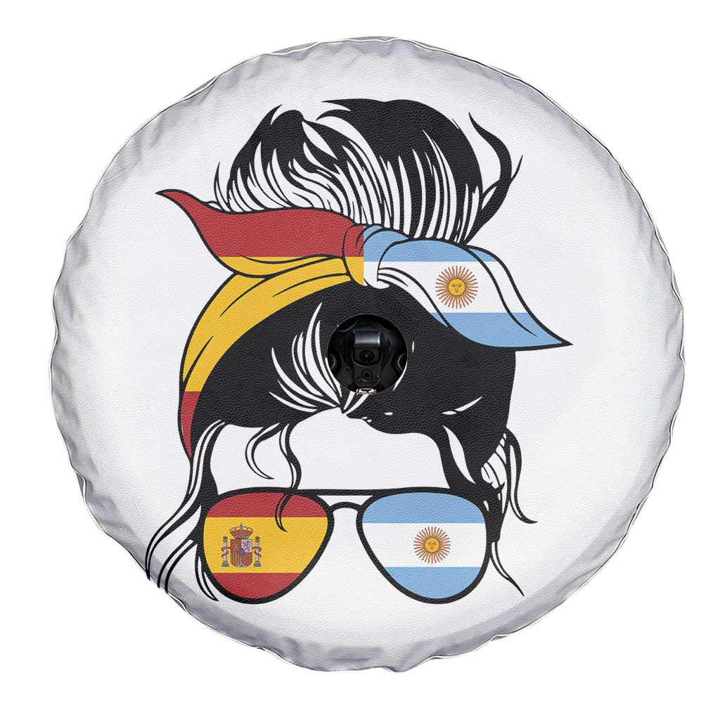 Argentina Spain Flag Messy Bun Girl Graphic Spare Tire Cover Cool Latina Argentine Spanish Pride Match Day