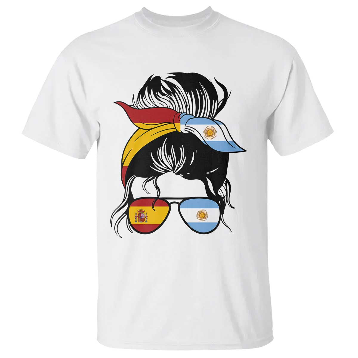 Argentina Spain Flag Messy Bun Girl Graphic T Shirt Cool Latina Argentine Spanish Pride Match Day TS02 White Print Your Wear