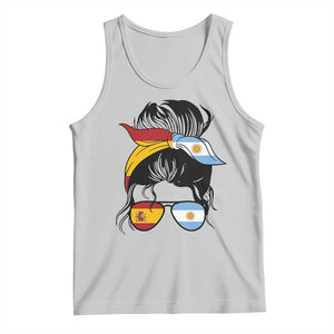 Argentina Spain Flag Messy Bun Girl Graphic Tank Top Cool Latina Argentine Spanish Pride Match Day