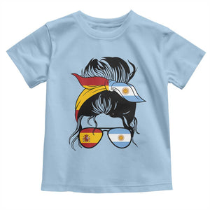 Argentina Spain Flag Messy Bun Girl Graphic Toddler T Shirt Cool Latina Argentine Spanish Pride Match Day
