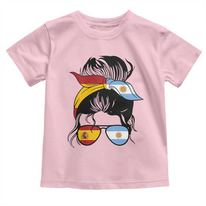 Argentina Spain Flag Messy Bun Girl Graphic Toddler T Shirt Cool Latina Argentine Spanish Pride Match Day